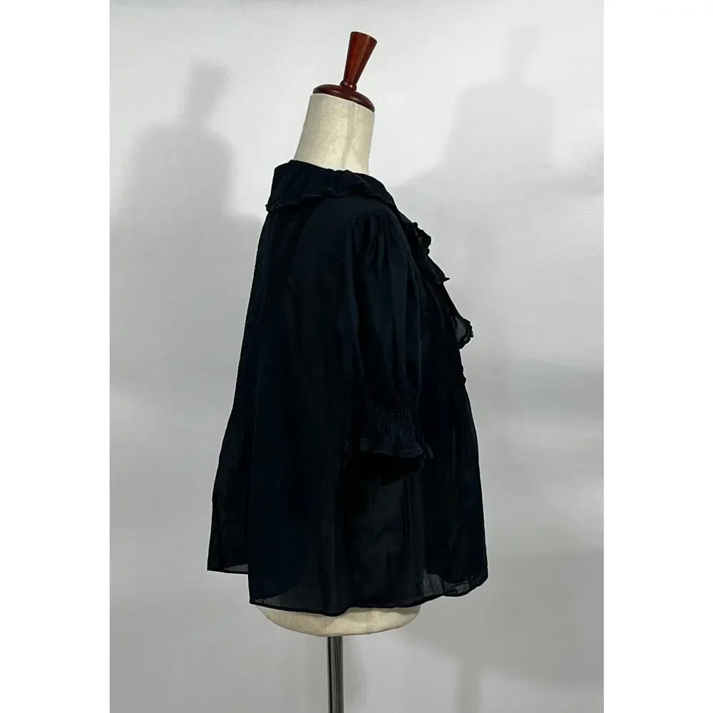 Doen Henri Black Ruffle Short Sleeve Blouse